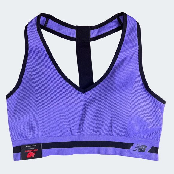 New Balance Seamless Medium Impact Sports Bra - Purple & Black Racerback Stretch - Picture 3 of 10